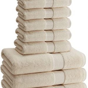 StyleWell Turkish Cotton White and Wheat Brown Stripe 18-Piece Fringe Bath Towel Set